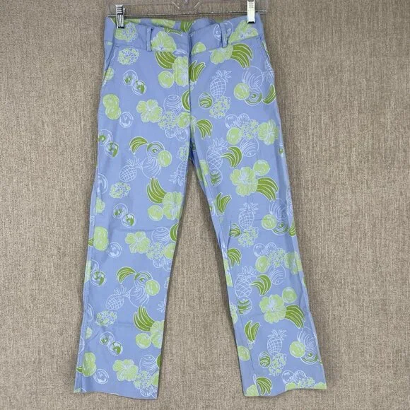 VTG Lilly Pulitzer Pants 2 Purple Fruit Capri Crop Chino Floral Wide Leg - Picture 1 of 12